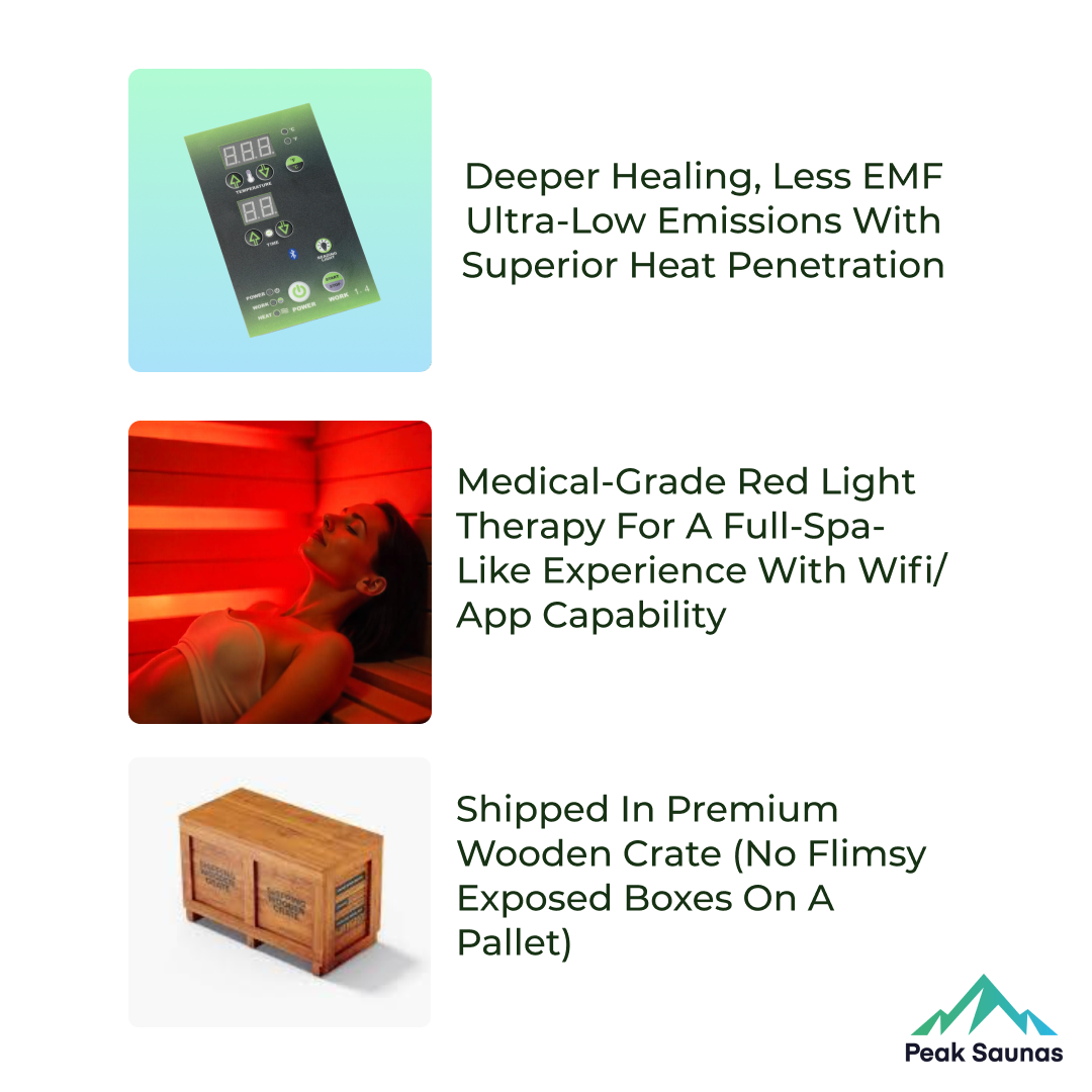 Peak Saunas Fuji 2-Person Full Spectrum Infrared Sauna with XL Medical-Grade Red Light Therapy & Smart WiFi App Control - Concordia Style Boutique