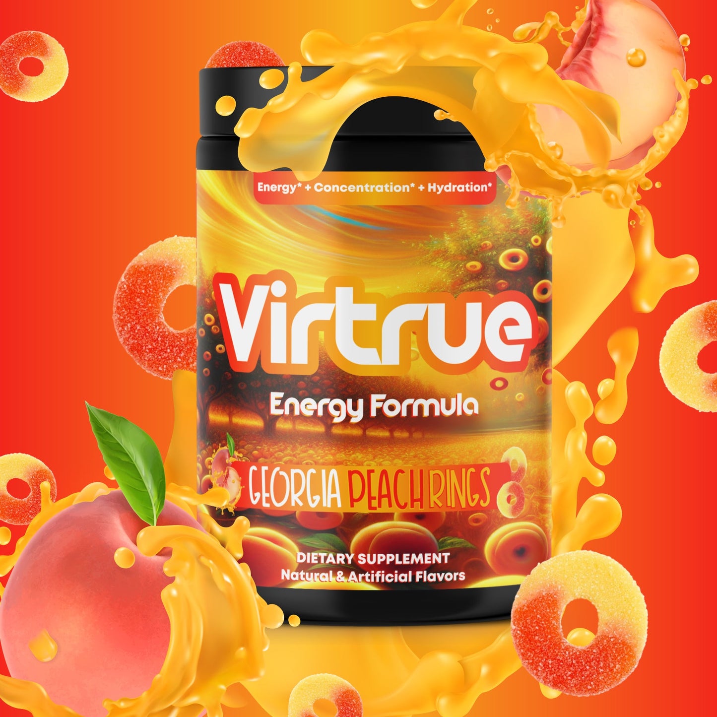Georgia Peach Rings Pre-Workout Energy Powder + Focus Boost & Hydration | Sugar Free - Concordia Style Boutique