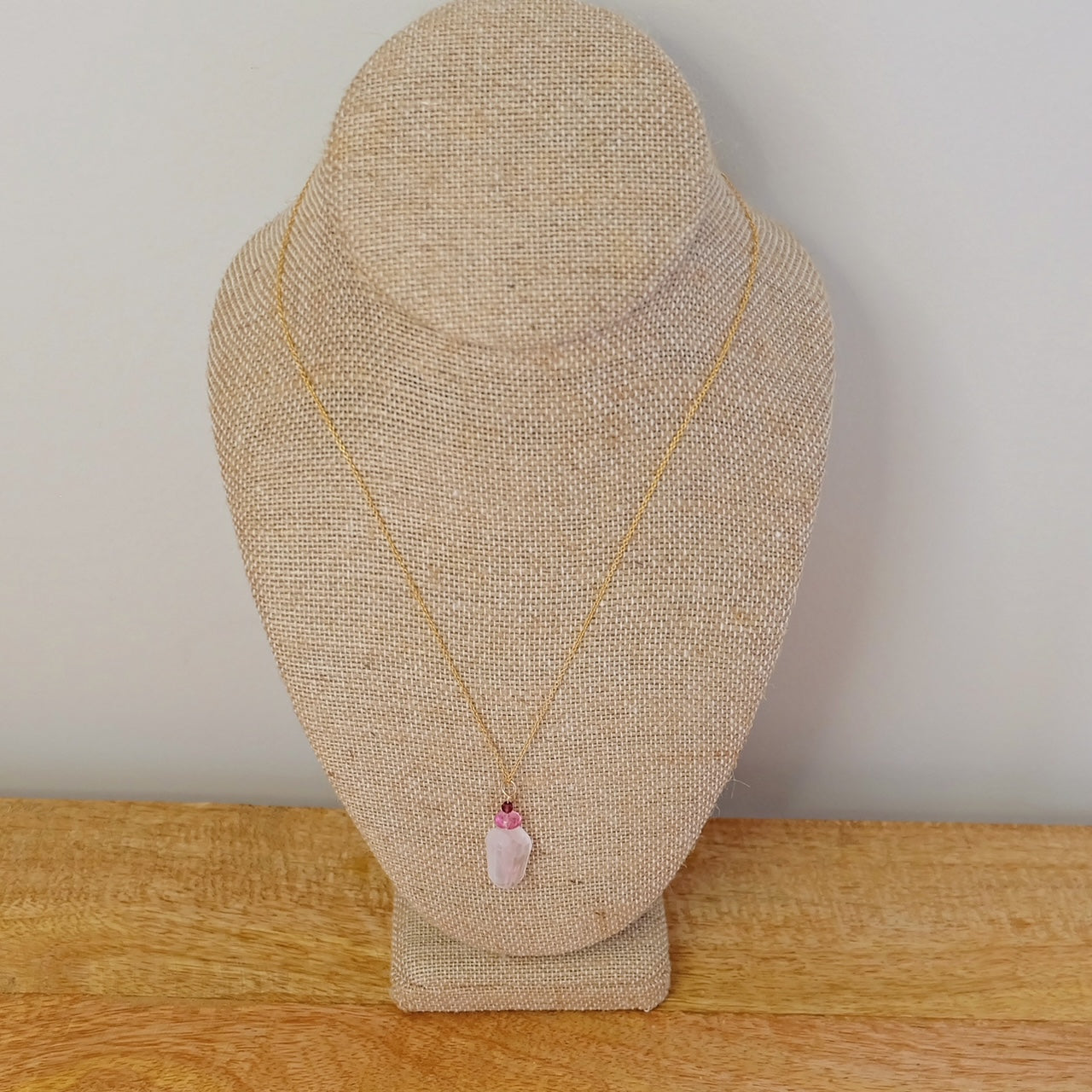 Rose Quartz Pink Topaz Garnet Charm Necklace