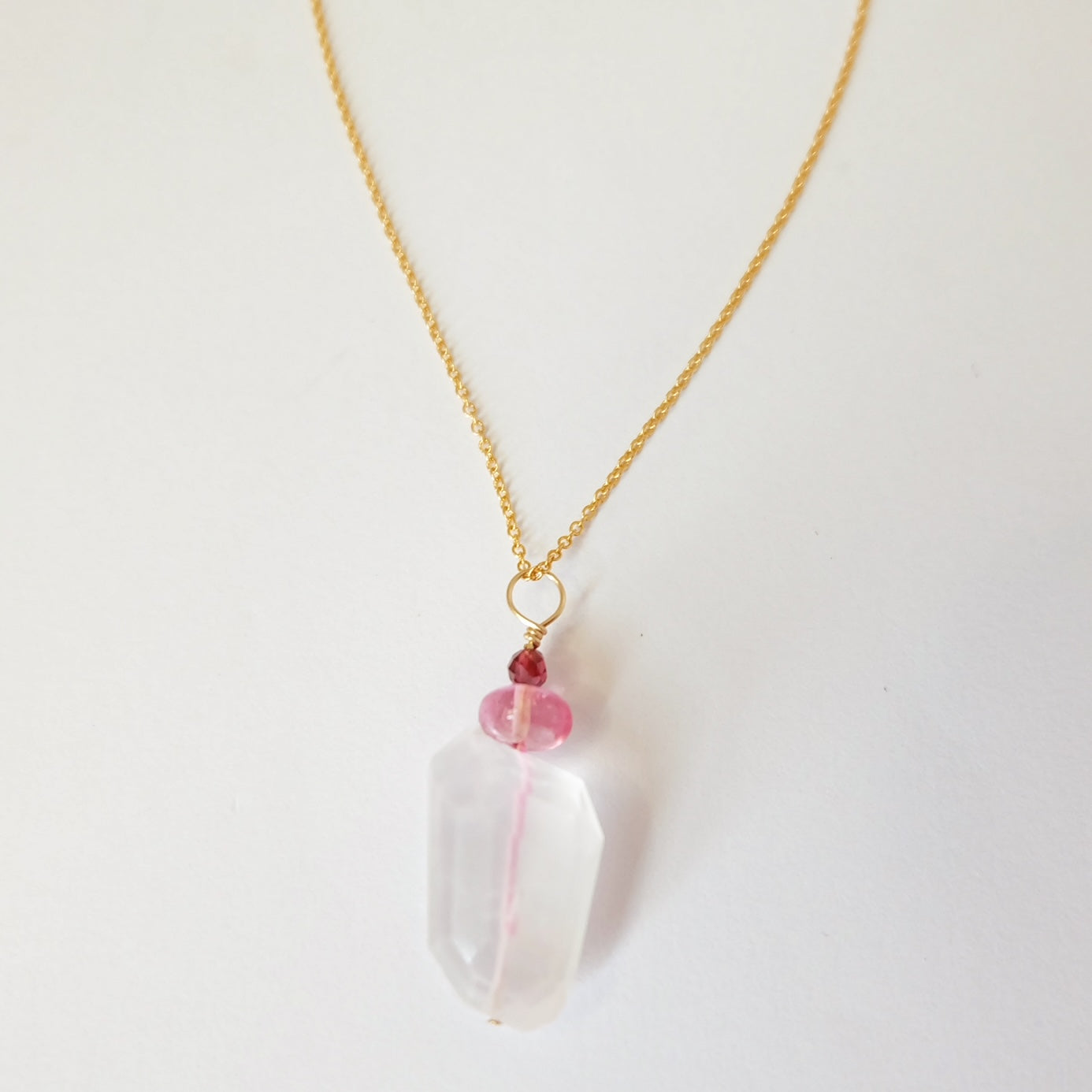Rose Quartz Pink Topaz Garnet Charm Necklace