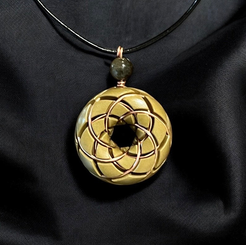 Torus Pendant- Brass and Libyan Desert Glass Orgonite Necklace Rodin Coil