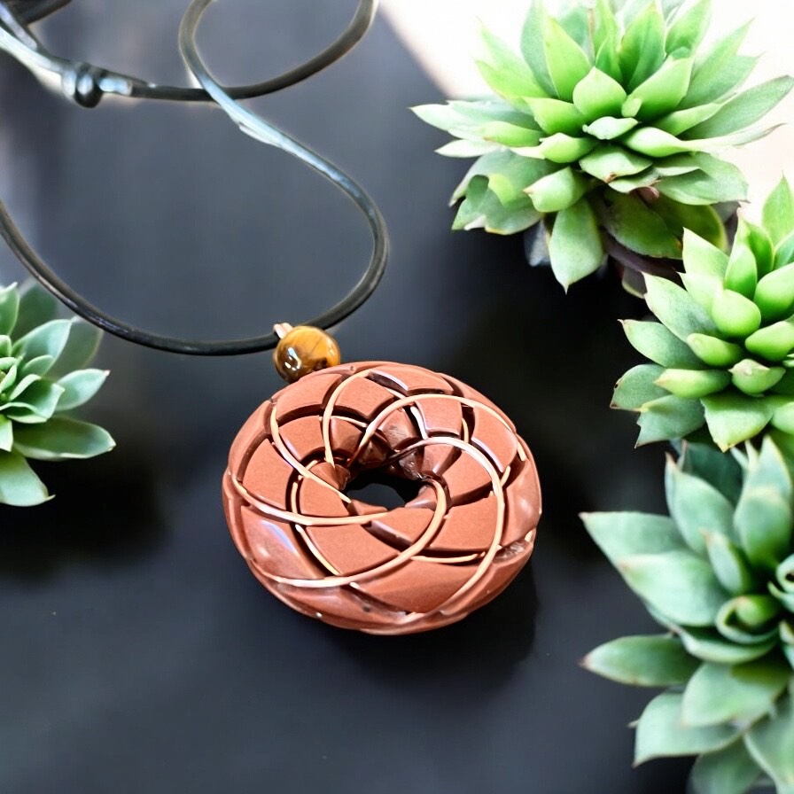 Torus Pendant-Copper Orgonite Rodin Coil Necklace- Tigers eye