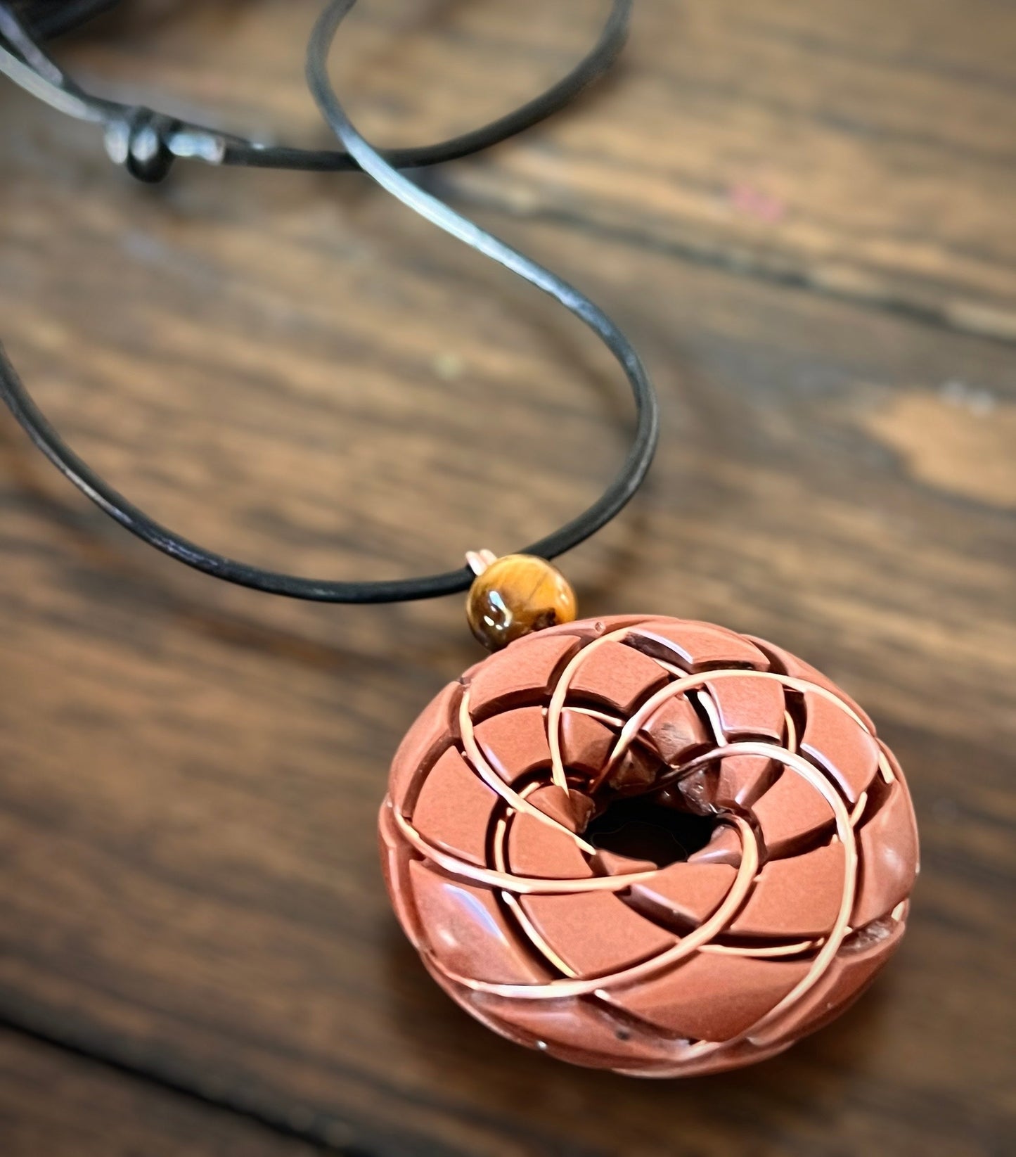 Torus Pendant-Copper Orgonite Rodin Coil Necklace- Tigers eye