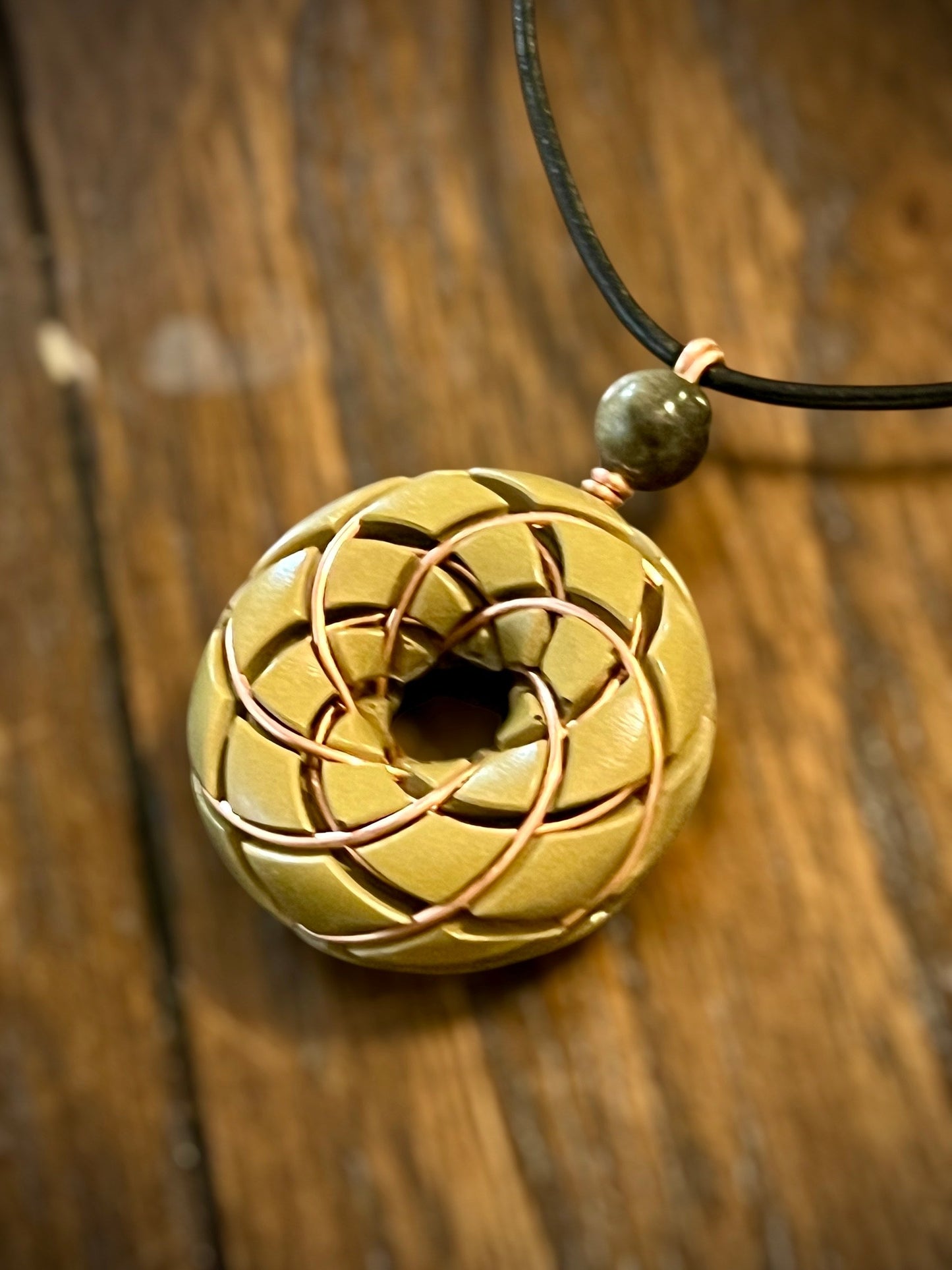 Torus Pendant- Brass and Libyan Desert Glass Orgonite Necklace Rodin Coil