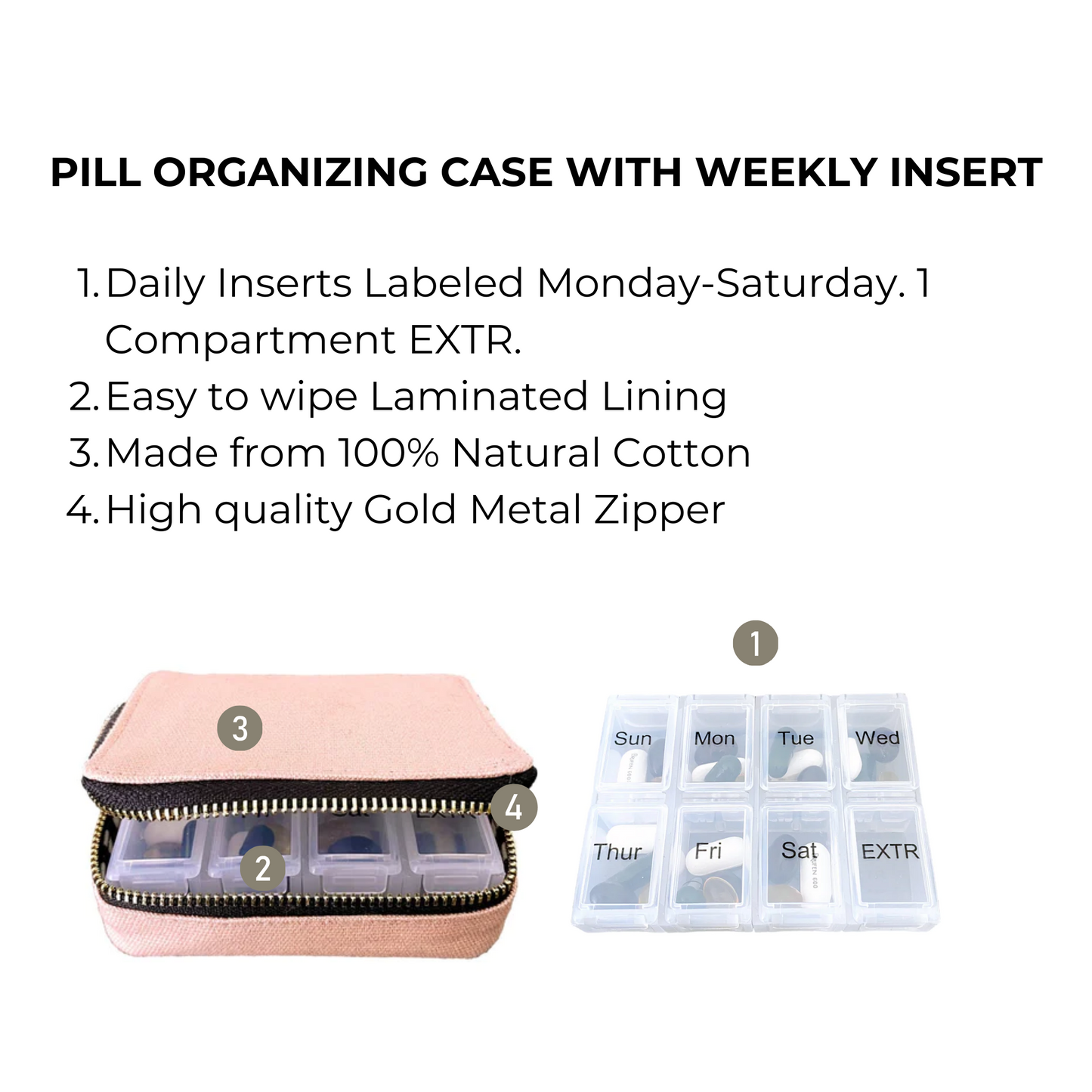 Pill Organizing Case with Weekly Pill Organizer, Pink/Blush - Concordia Style Boutique