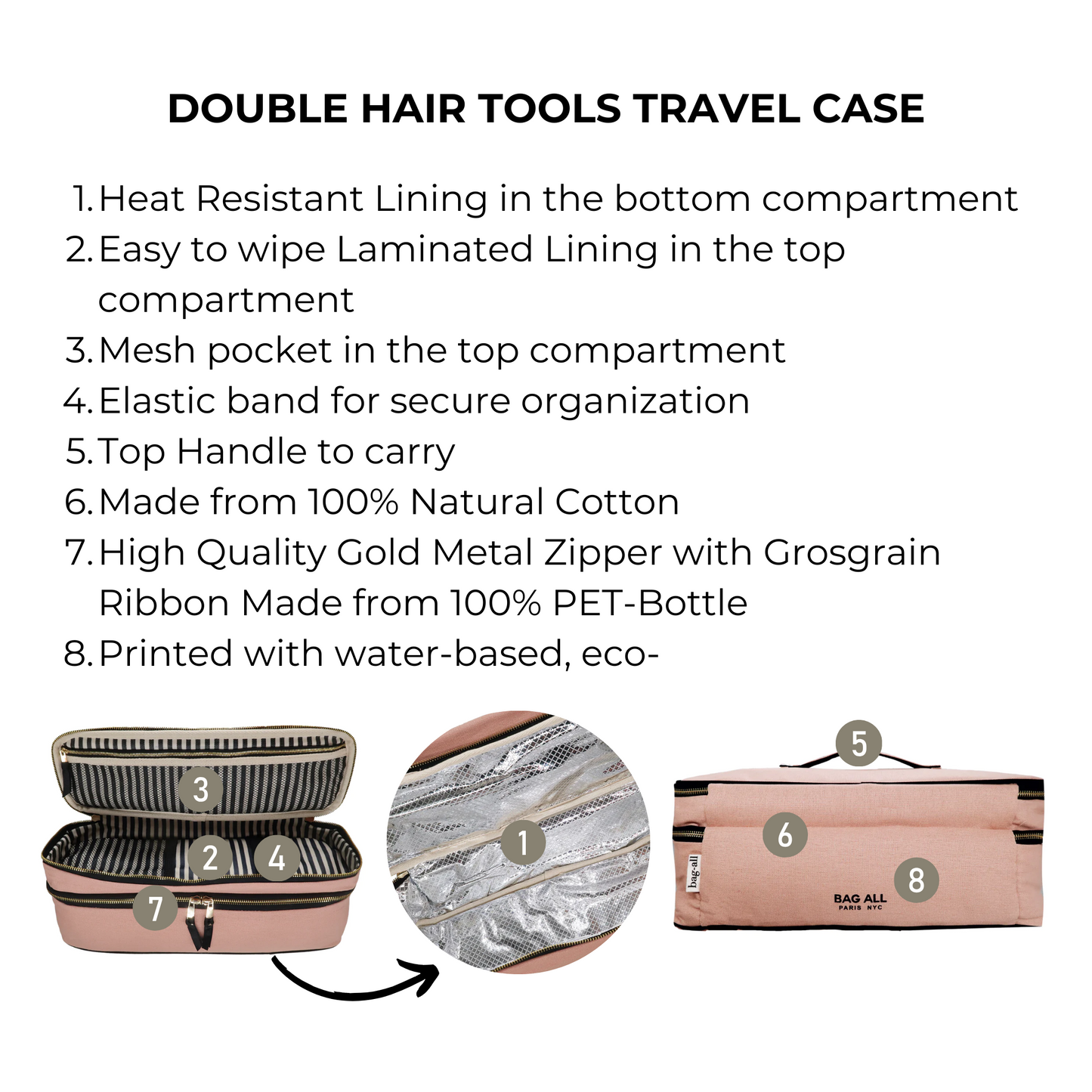 Double Hair Tools Travel Case, Pink/Blush - Concordia Style Boutique