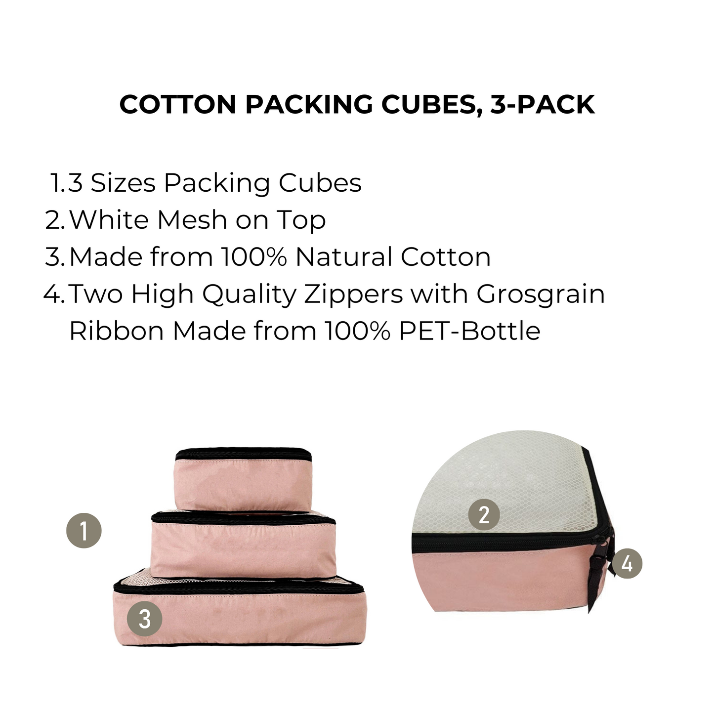 Cotton Packing Cubes, 3-pack Pink/Blush - Concordia Style Boutique