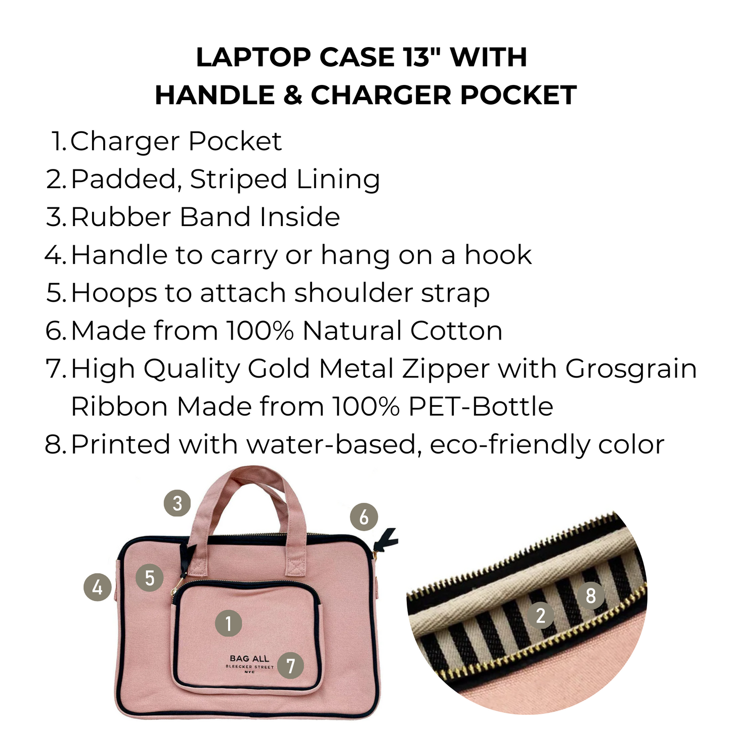 Laptop Case 13", Handle & Charger Pocket, Pink/Blush - Premium 5620 - Luggage & Bags > Luggage Accessories > Packing Organizers from Bag-all - Just $42! Shop now at Concordia Style Boutique