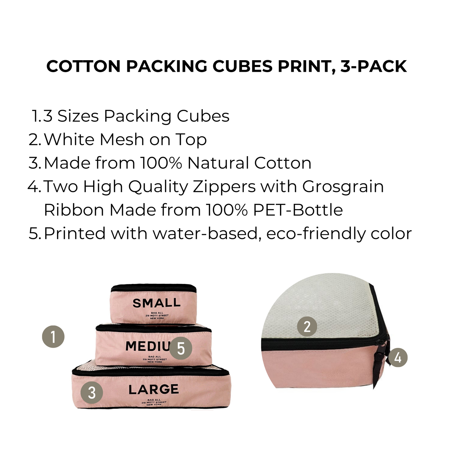 Cotton Packing Cubes, Print, 3-pack Pink/Blush - Concordia Style Boutique