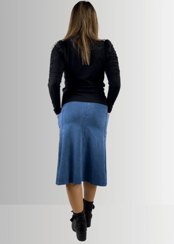 Alyssa Very Versatile Cotton Skirt in Dark Grey-Blue Denim - Concordia Style Boutique