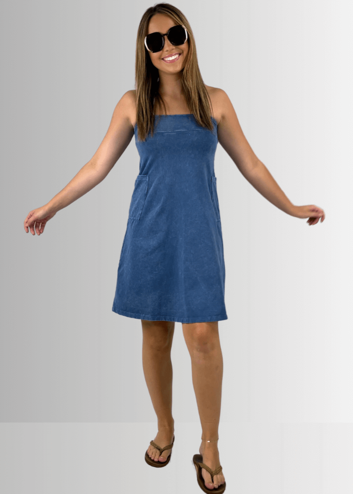 Alyssa Very Versatile Cotton Skirt in Dark Grey-Blue Denim - Concordia Style Boutique