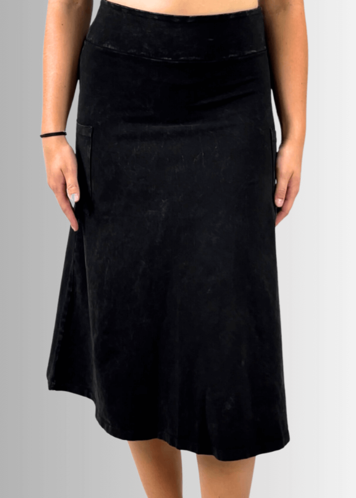 Alyssa Very Versatile Cotton Skirt in Dark Grey-Blue Denim - Concordia Style Boutique