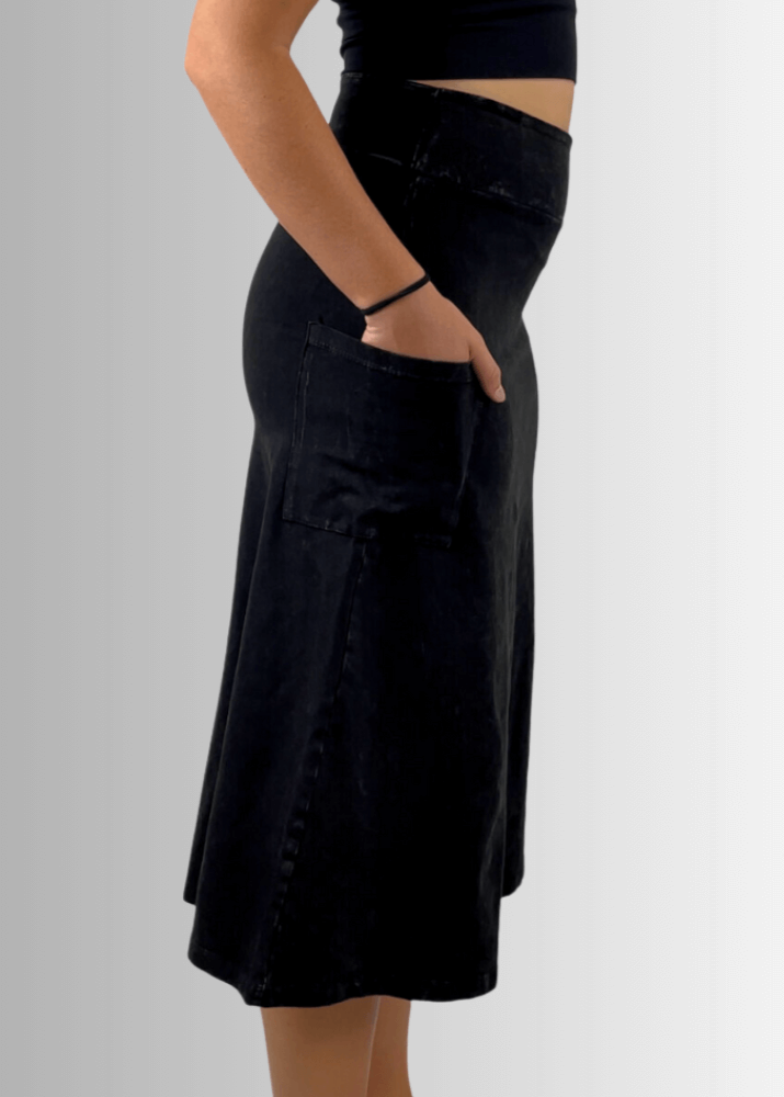Alyssa Very Versatile Cotton Skirt in Dark Grey-Blue Denim - Concordia Style Boutique