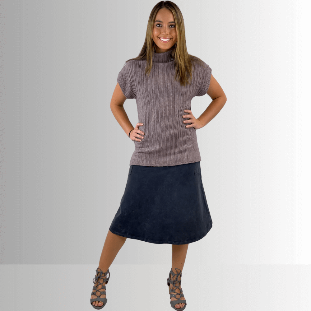 Alyssa Very Versatile Cotton Skirt in Dark Grey-Blue Denim - Concordia Style Boutique