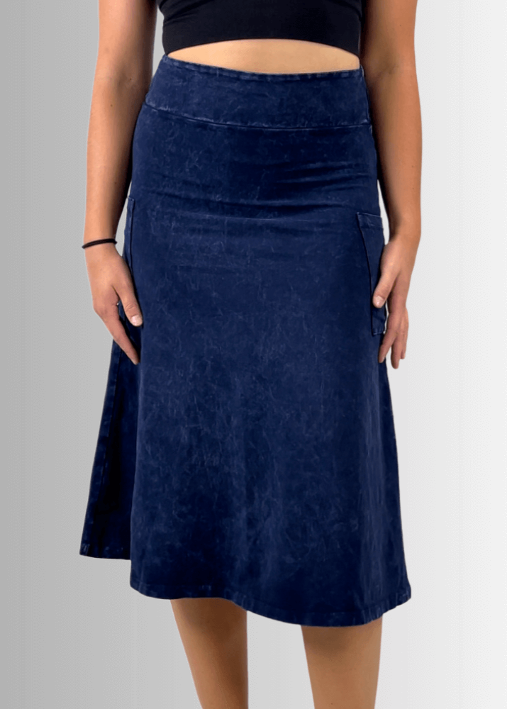 Alyssa Very Versatile Cotton Skirt in Dark Grey-Blue Denim - Concordia Style Boutique
