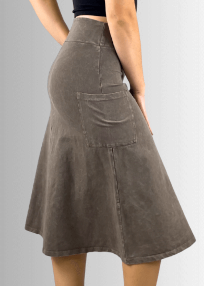 Alyssa Very Versatile Cotton Skirt in Dark Grey-Blue Denim - Concordia Style Boutique