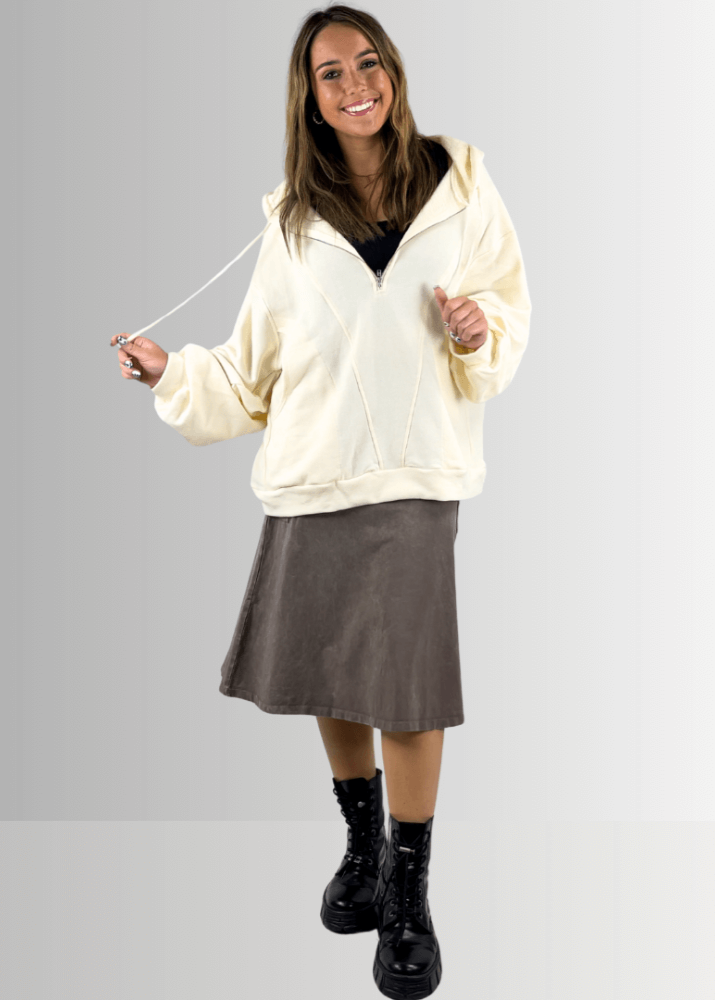 Alyssa Very Versatile Cotton Skirt in Dark Grey-Blue Denim - Concordia Style Boutique