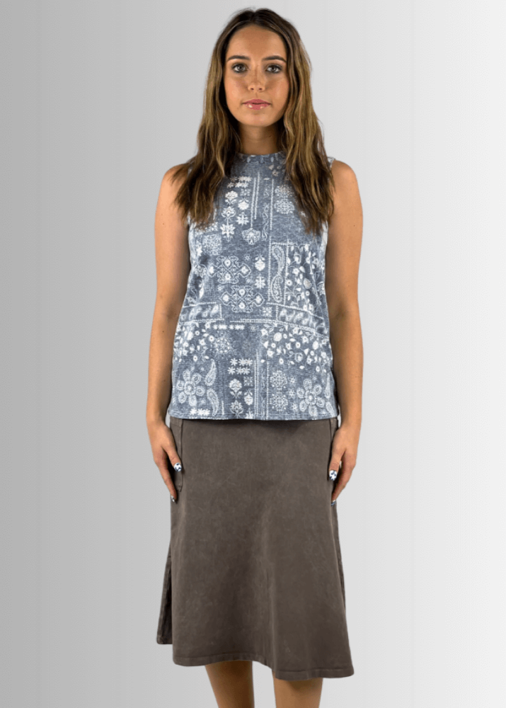 Alyssa Very Versatile Cotton Skirt in Dark Grey-Blue Denim - Concordia Style Boutique