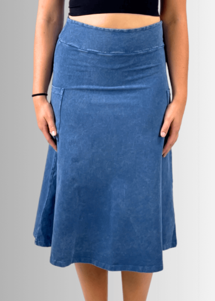 Alyssa Very Versatile Cotton Skirt in Dark Grey-Blue Denim - Concordia Style Boutique
