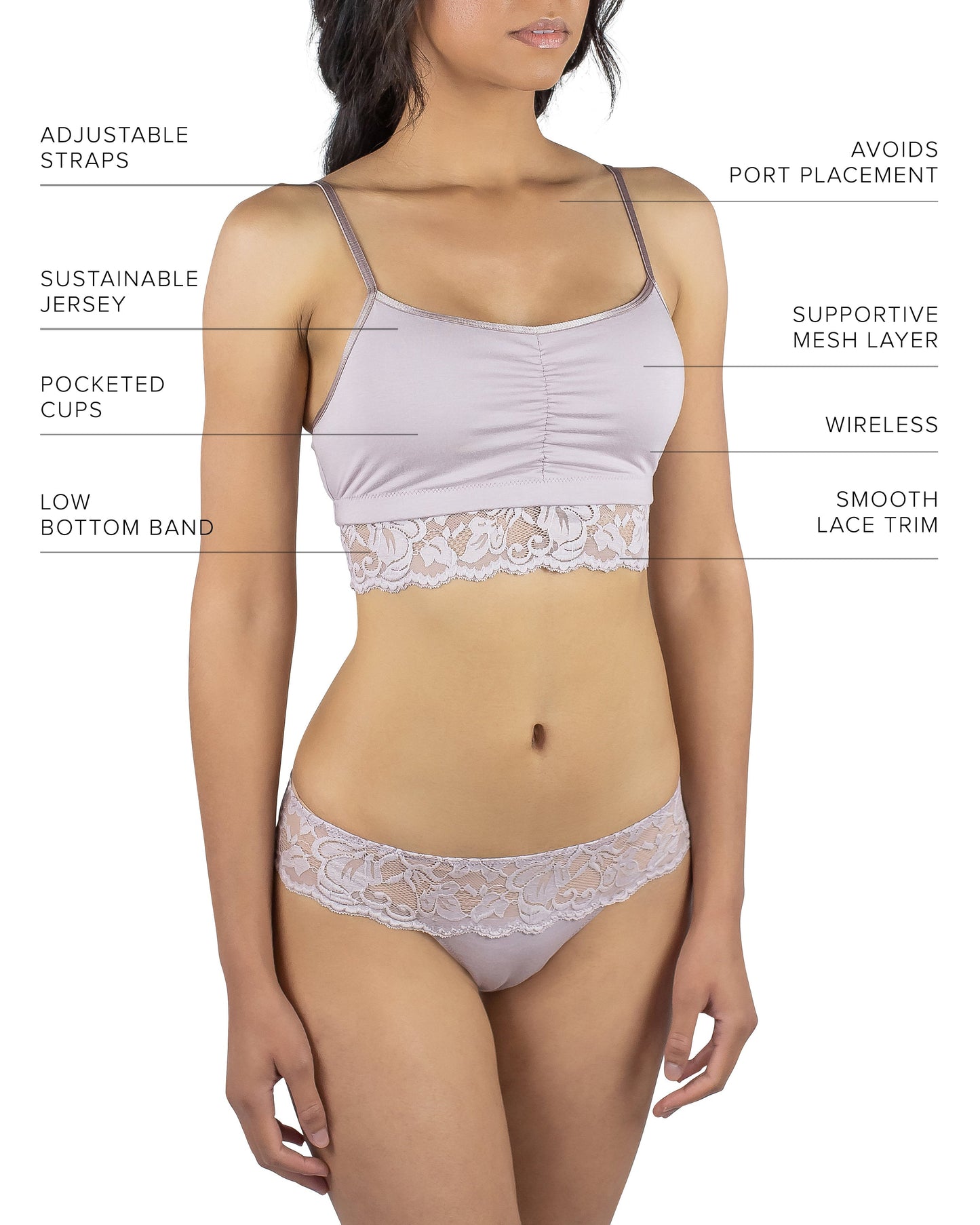 Astrid Bralette with Lace, Mauve