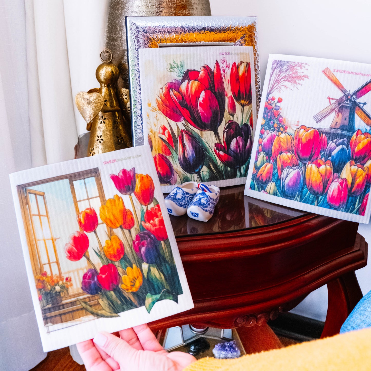 Eco-Friendly Swedish Dishcloths - Tulips Window Set of 3 (Paper Towel Replacements) - Concordia Style Boutique