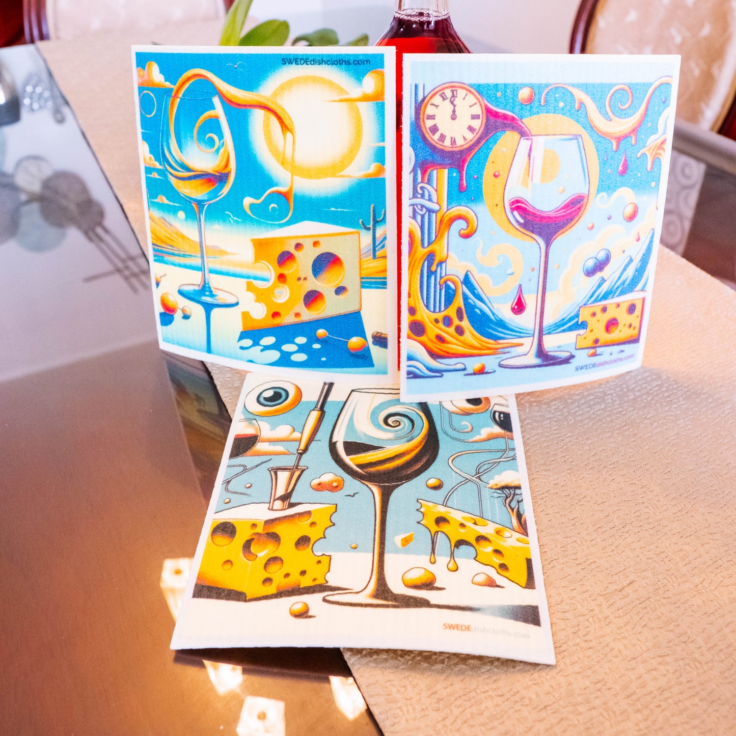 Eco-Friendly Swedish Dishcloths - Surreal Wine Clock Set of 3 (Paper Towel Replacements) - Concordia Style Boutique