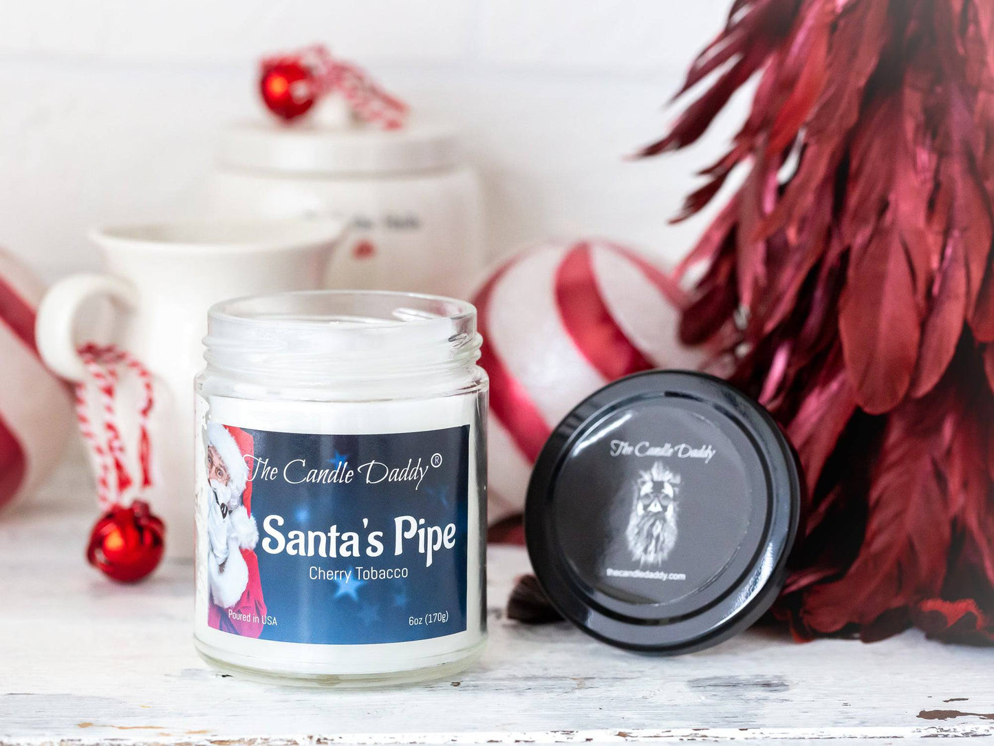 Santas Pipe Holiday Candle - Funny Cherry Tobacco Scented Candle - Funny Holiday Candle for Christmas, New Years - Long Burn Time, Holiday Fragrance, Hand Poured in USA - 6oz