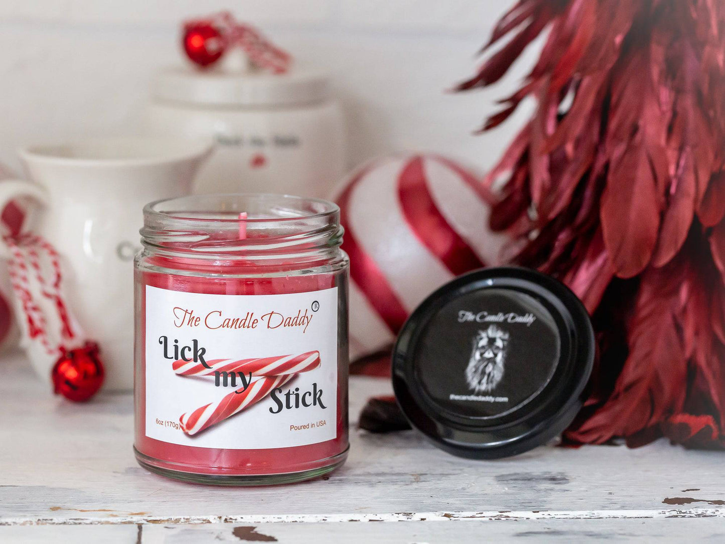 Lick My Stick Peppermint Holiday Candle - Funny Candy Cane Scented Candle - Funny Holiday Candle for Christmas, New Years - Long Burn Time, Holiday Fragrance, Hand Poured in USA - 6oz