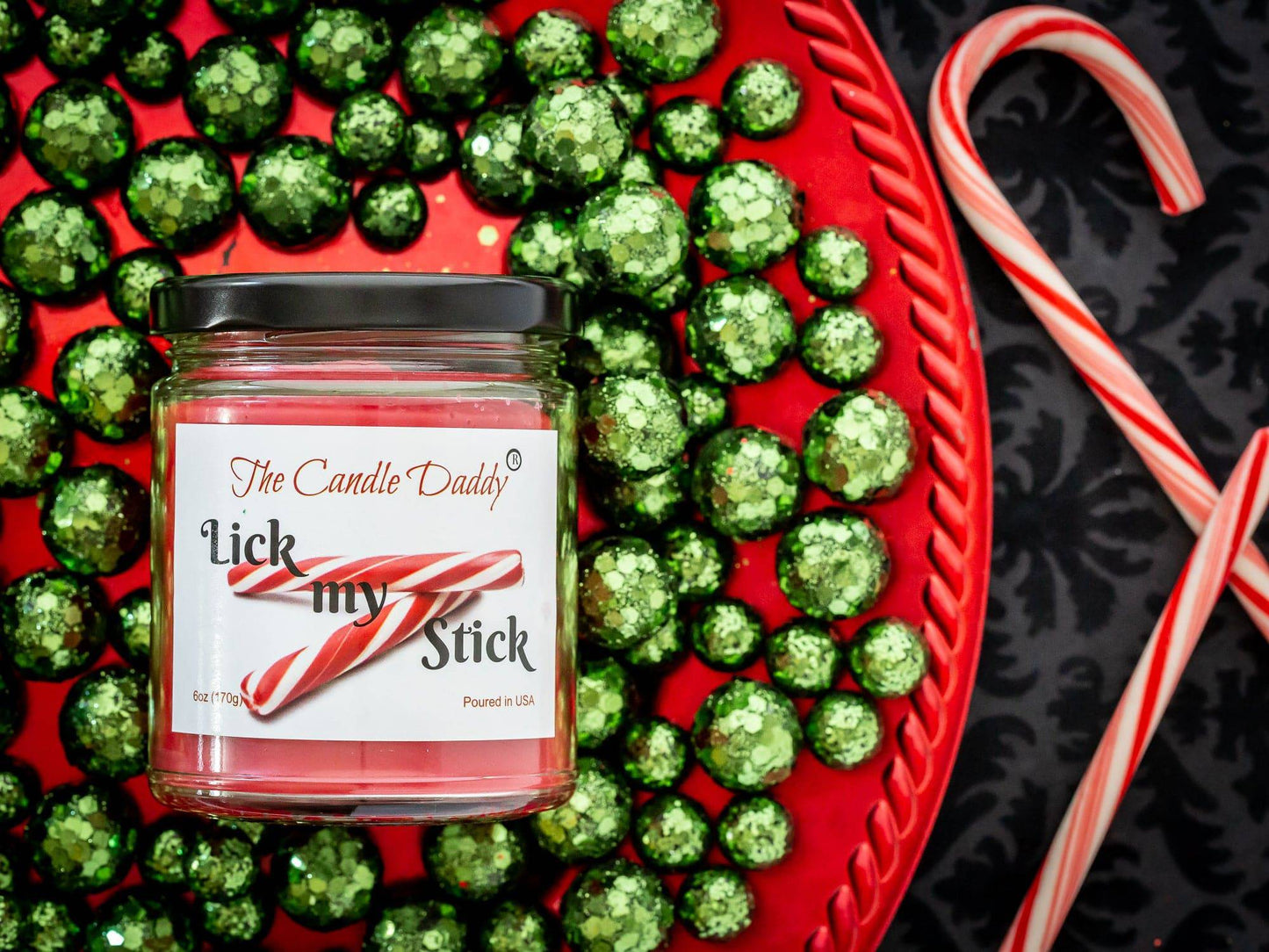Lick My Stick Peppermint Holiday Candle - Funny Candy Cane Scented Candle - Funny Holiday Candle for Christmas, New Years - Long Burn Time, Holiday Fragrance, Hand Poured in USA - 6oz