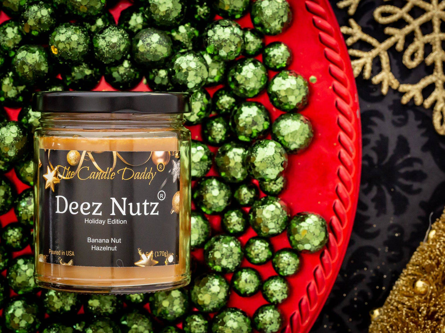 FREE SHIPPING - Deez Nutz Holiday Edition Candle - Funny Banana Nut Bread Scented Candle - Funny Holiday Candle for Christmas, New Years - Long Burn Time, Holiday Fragrance, Hand Poured in USA - 6oz