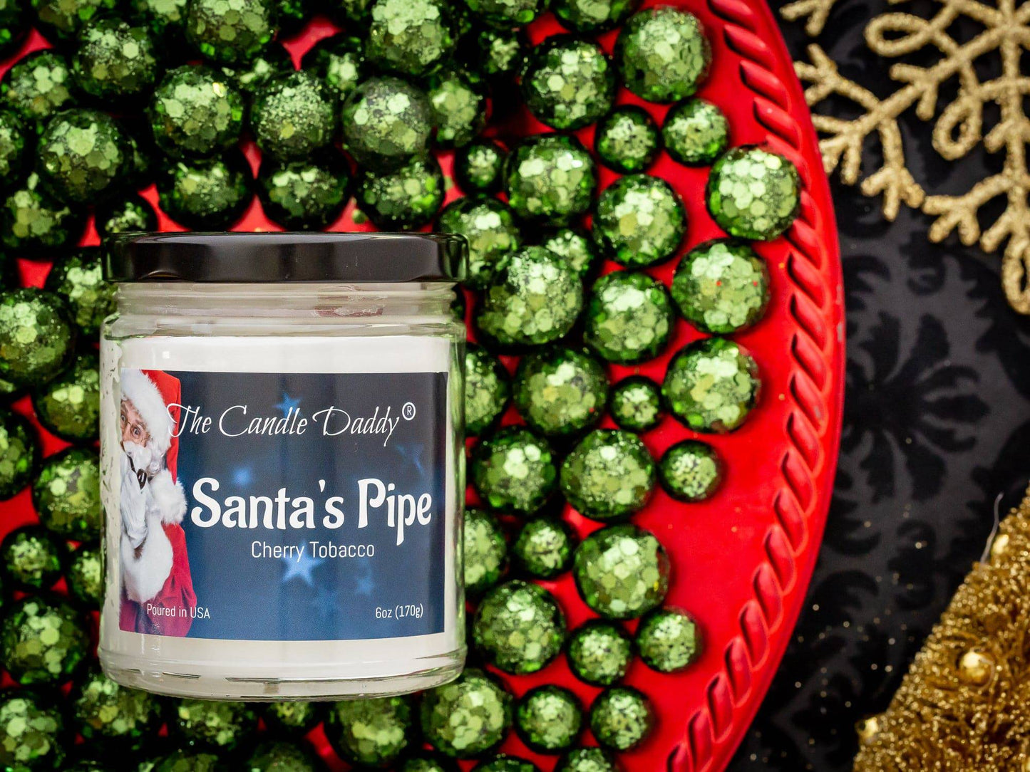 Santas Pipe Holiday Candle - Funny Cherry Tobacco Scented Candle - Funny Holiday Candle for Christmas, New Years - Long Burn Time, Holiday Fragrance, Hand Poured in USA - 6oz