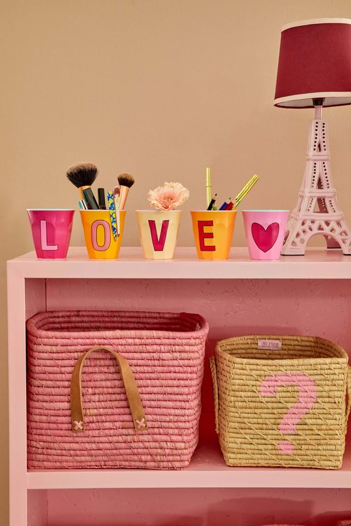 Two Melamine Cups - Medium with Alphabet in Pinkish Colors | Letter L