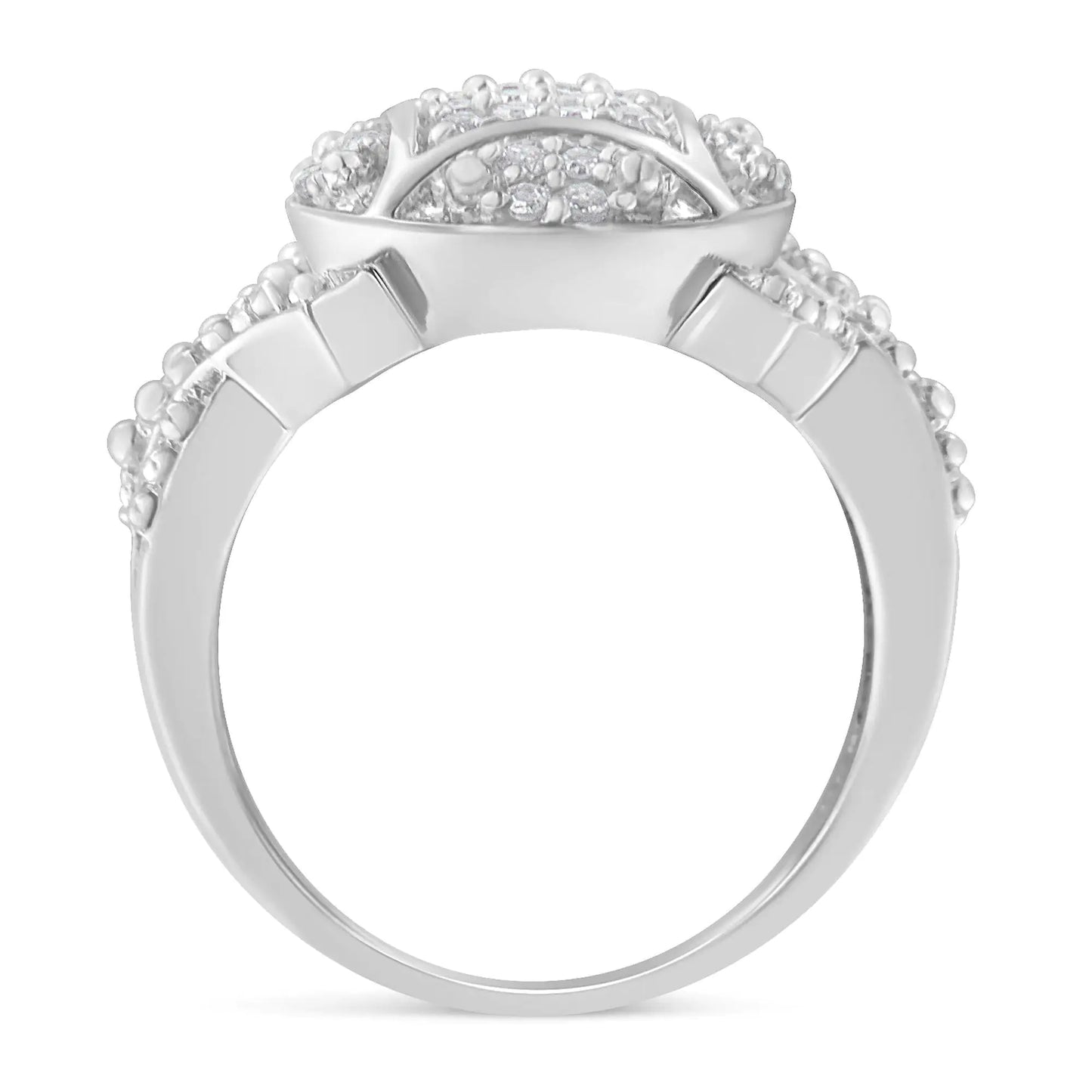 .925 Sterling Silver 1/3 Cttw Diamond Square-in-Circle Composite Cluster Ribbon Shank Fashion or Cocktail Ring (I-J Color, I3 Clarity) - Concordia Style Boutique