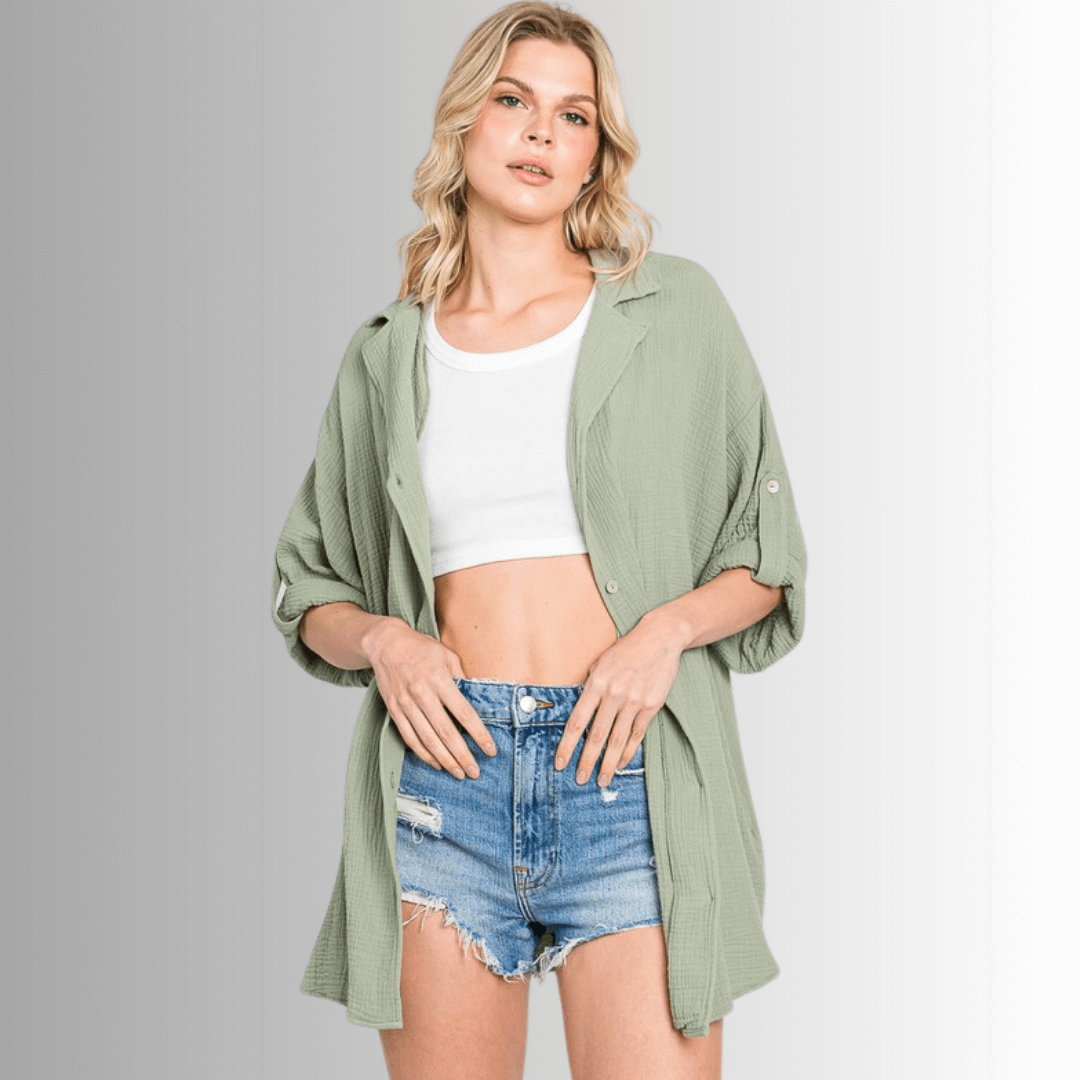 Rachel Slouchy Cotton Gauze Button Down Top - Concordia Style Boutique