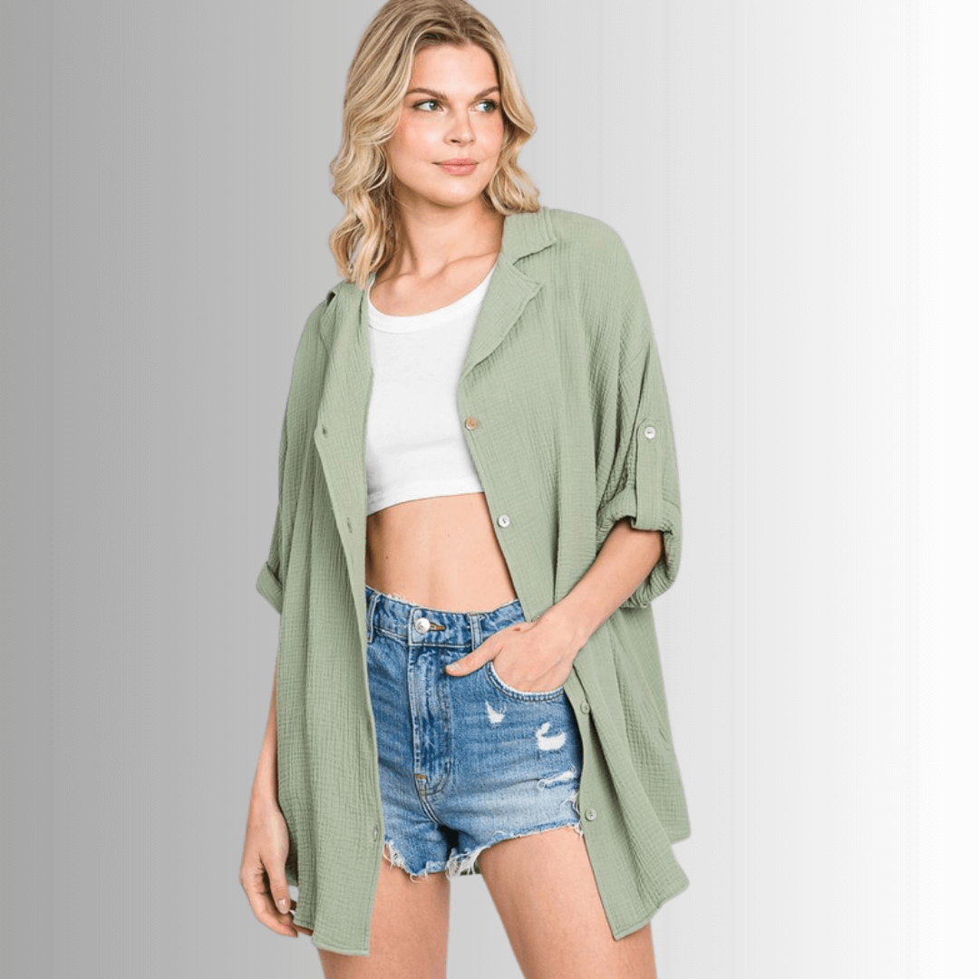 Rachel Slouchy Cotton Gauze Button Down Top - Concordia Style Boutique