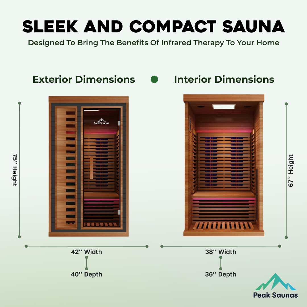 Peak Saunas Rainier 1-Person Full Spectrum Infrared Sauna with XL Medical-Grade Red Light Therapy & Smart WiFi App Control - Concordia Style Boutique