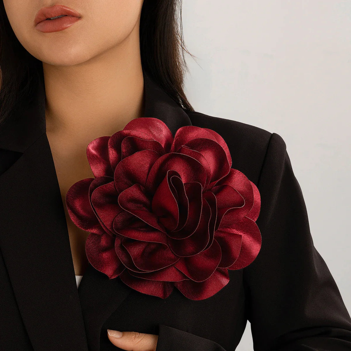 KunJoe 19.5cm Large Rose Brooch Satin Fabric Wedding Jewelry Pin