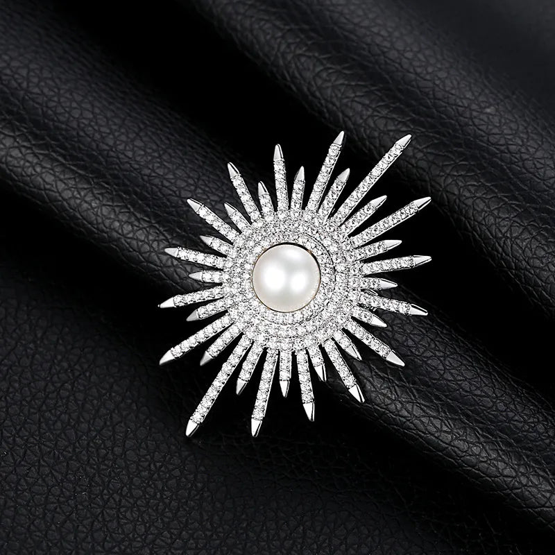 Luxury Pearl Rhinestone Sunflower Brooch Pin Jewelry for Women