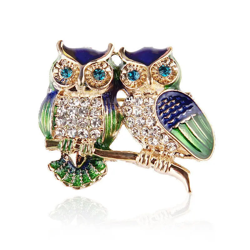Zircon Blue Owl Brooches Crystal Enamel Jewelry for Clothes Scarf Collar