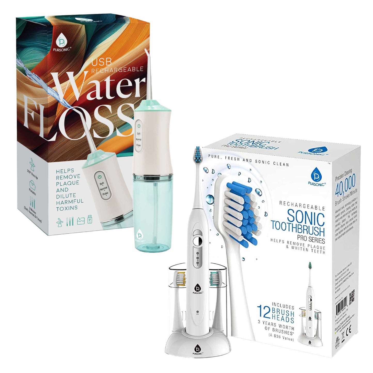Pursonic Electric Rechargeable Toothbrush & Water Flosser Duo with Multi-Year Supply - Concordia Style Boutique