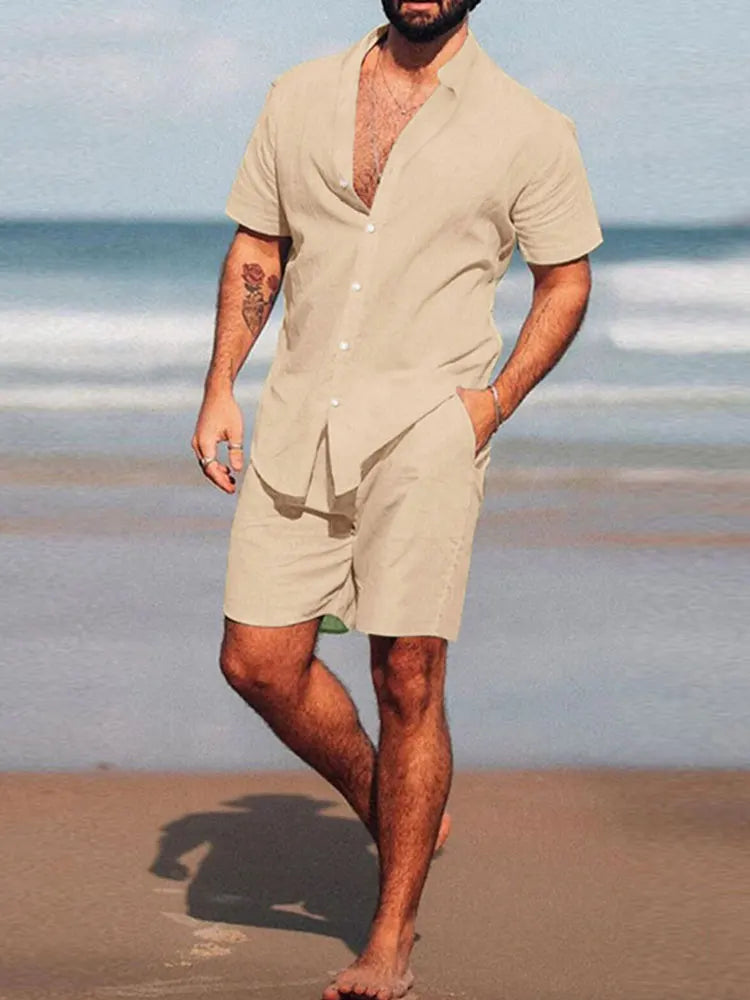 Breathable Hawaiian Men Beach two piece set