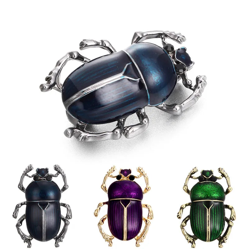 Vintage Enamel Beetle Brooches for Women and Kids - Green Purple Insect Jewelry Gifts