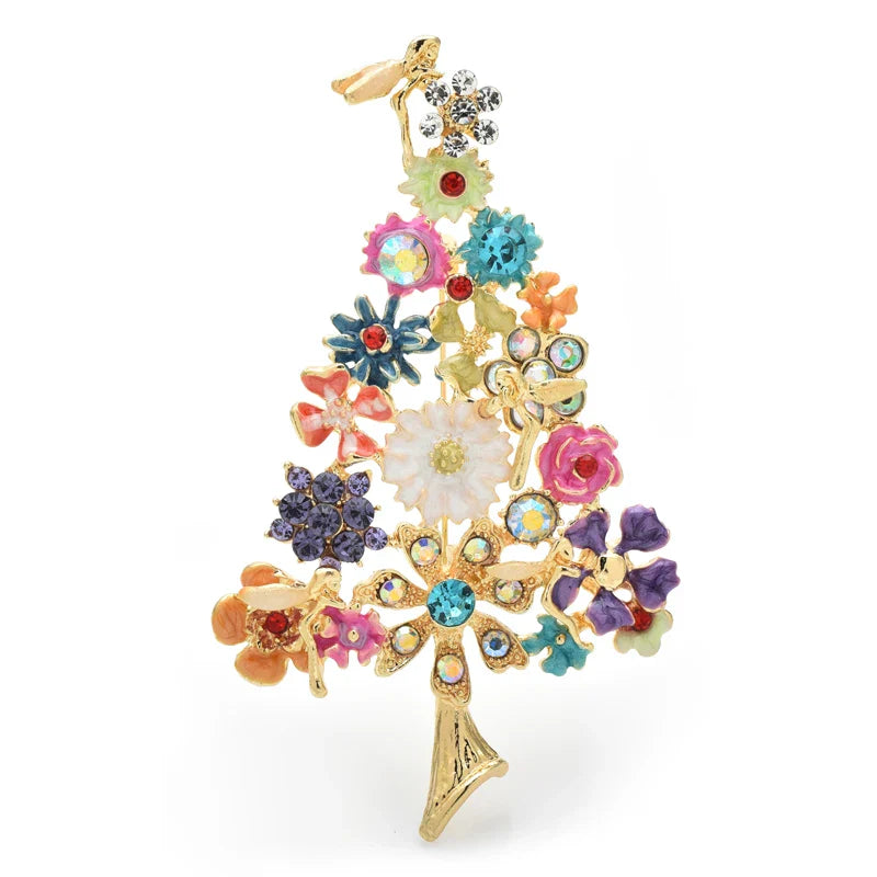 Wuli&baby Enamel Christmas Tree Brooch Pin Gifts