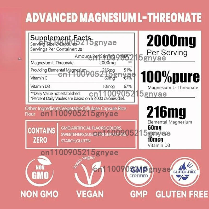 L-Threonate Magnesium Supplemental Capsules 60 Capsules with 3000mg High Absorption Liposomes for Brain, Sleep Support, Energy