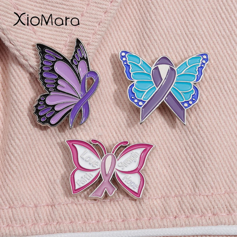 Butterfly Enamel Pin Domestic Violence Breast Cancer Awareness Mental Health Badge