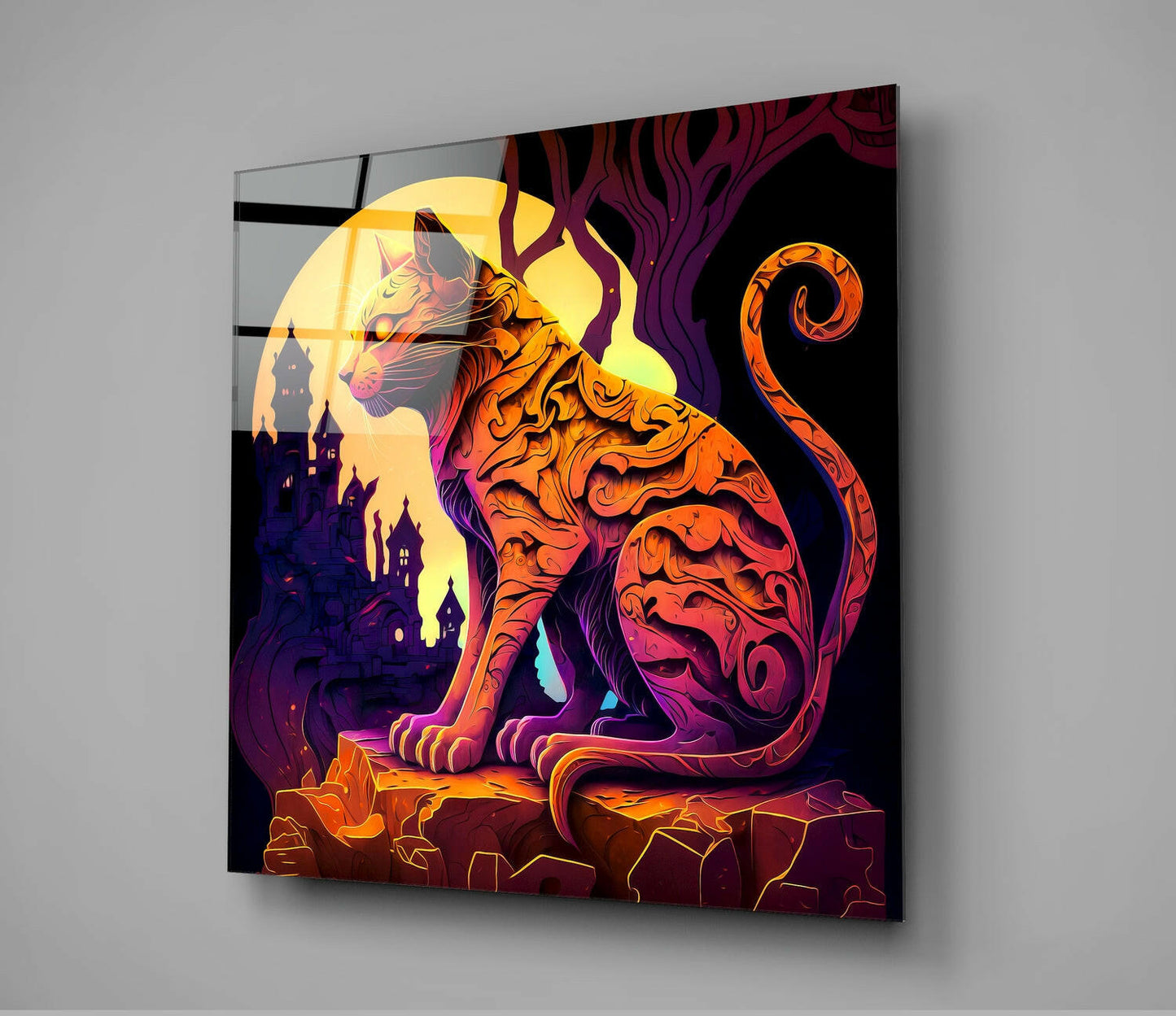 Ancient Cat Glass Wall Art || Designers Collection