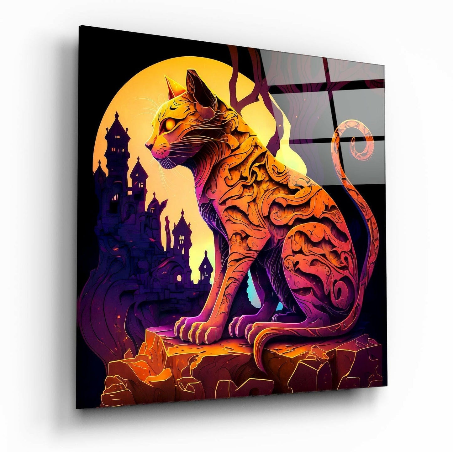 Ancient Cat Glass Wall Art || Designers Collection
