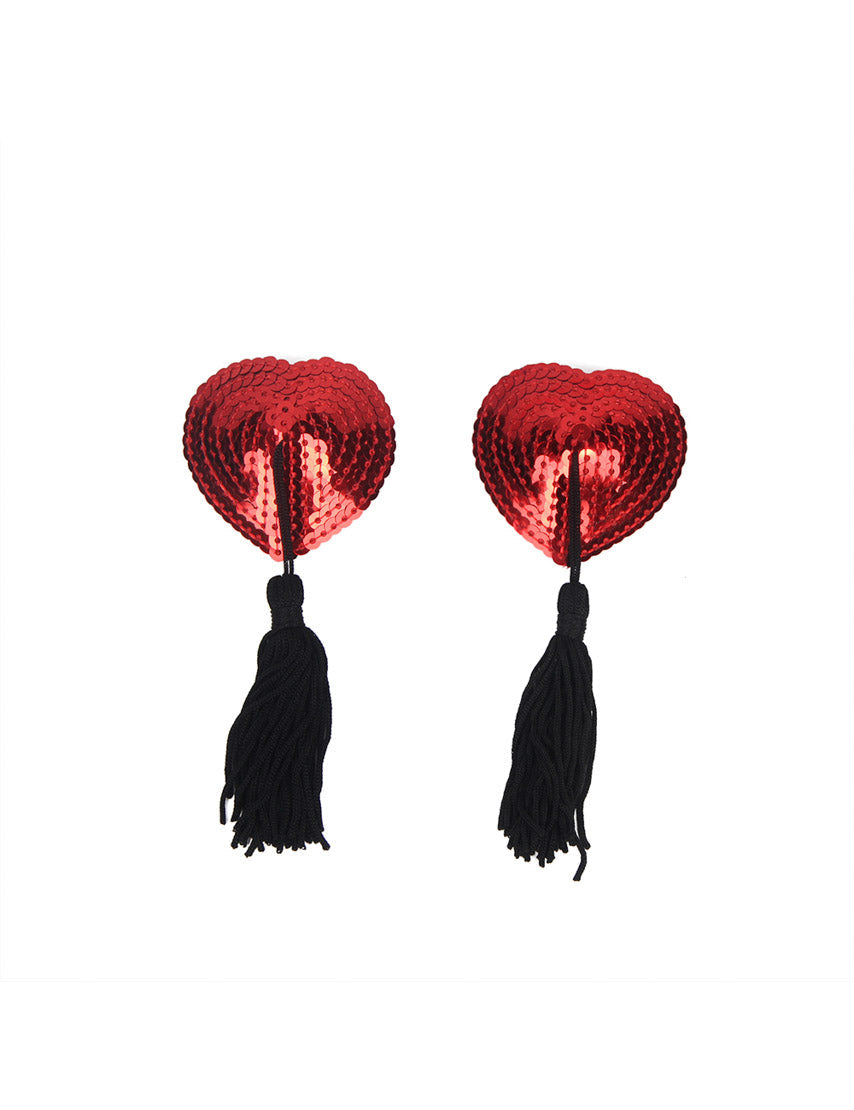 Red Sequin Heart Tassel Pasties - Concordia Style Boutique