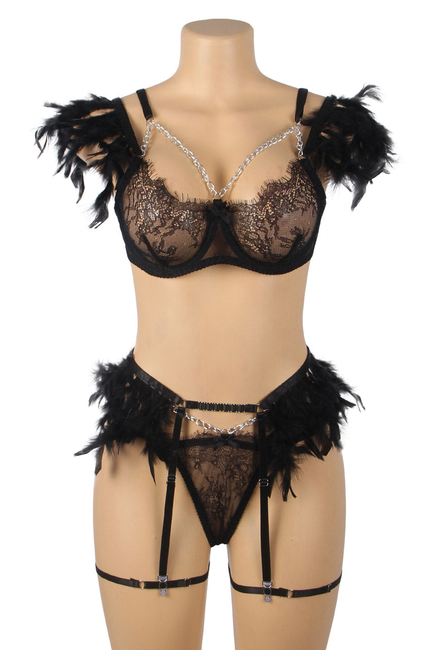 Feather and Chain Bra Set - Concordia Style Boutique