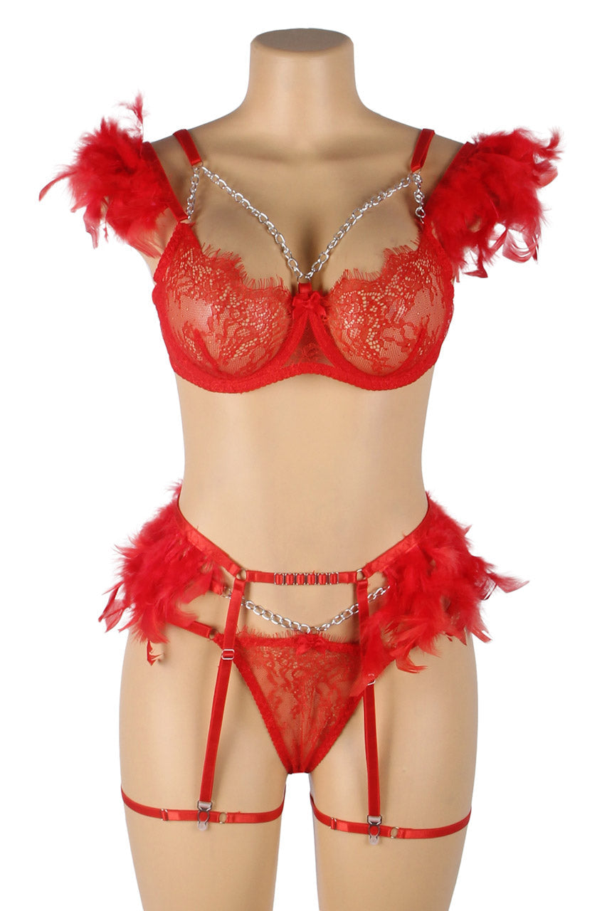 Feather and Chain Bra Set - Concordia Style Boutique